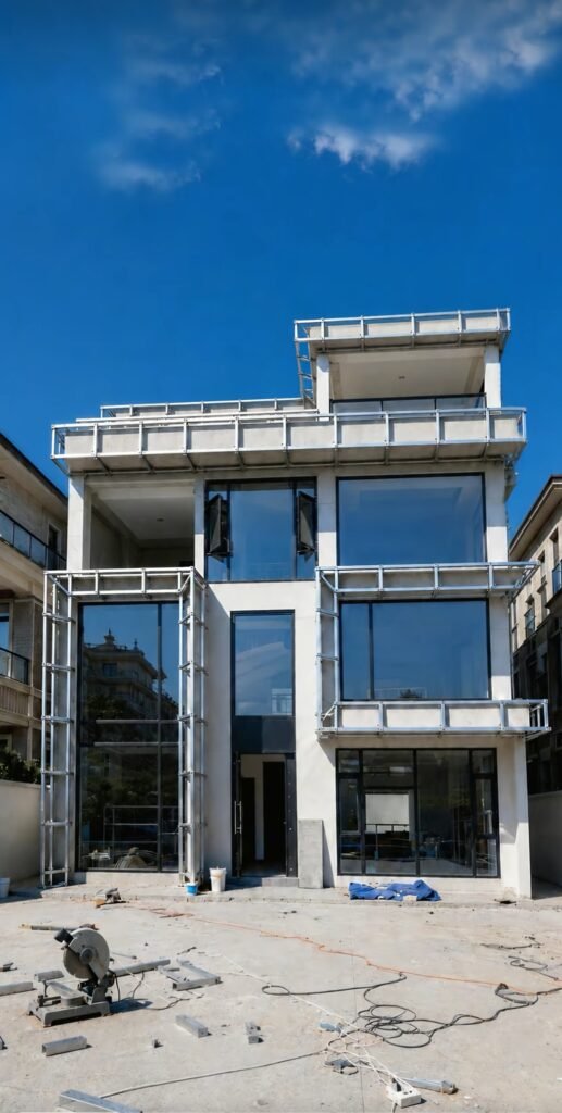 Custom aluminum facade panels installed on a commercial building