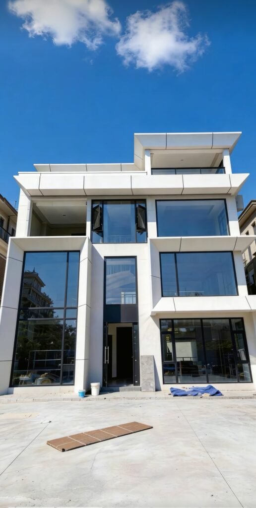Custom aluminum facade panels on a modern commercial building