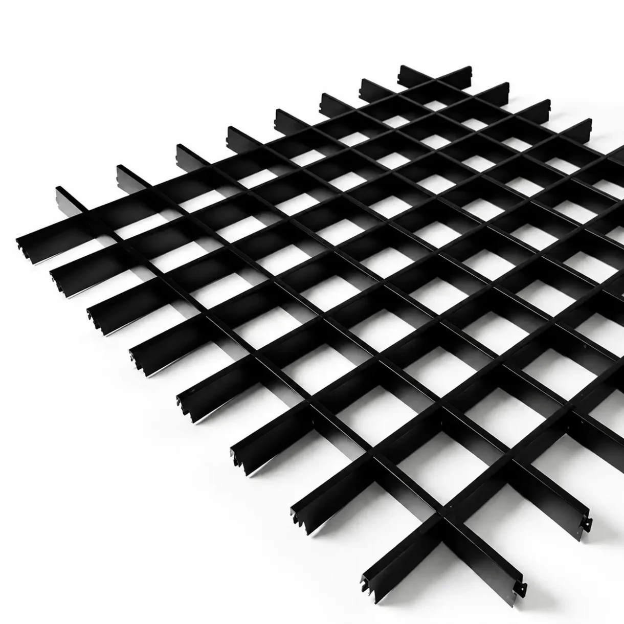 Black aluminum open cell ceiling grid panel with square openings