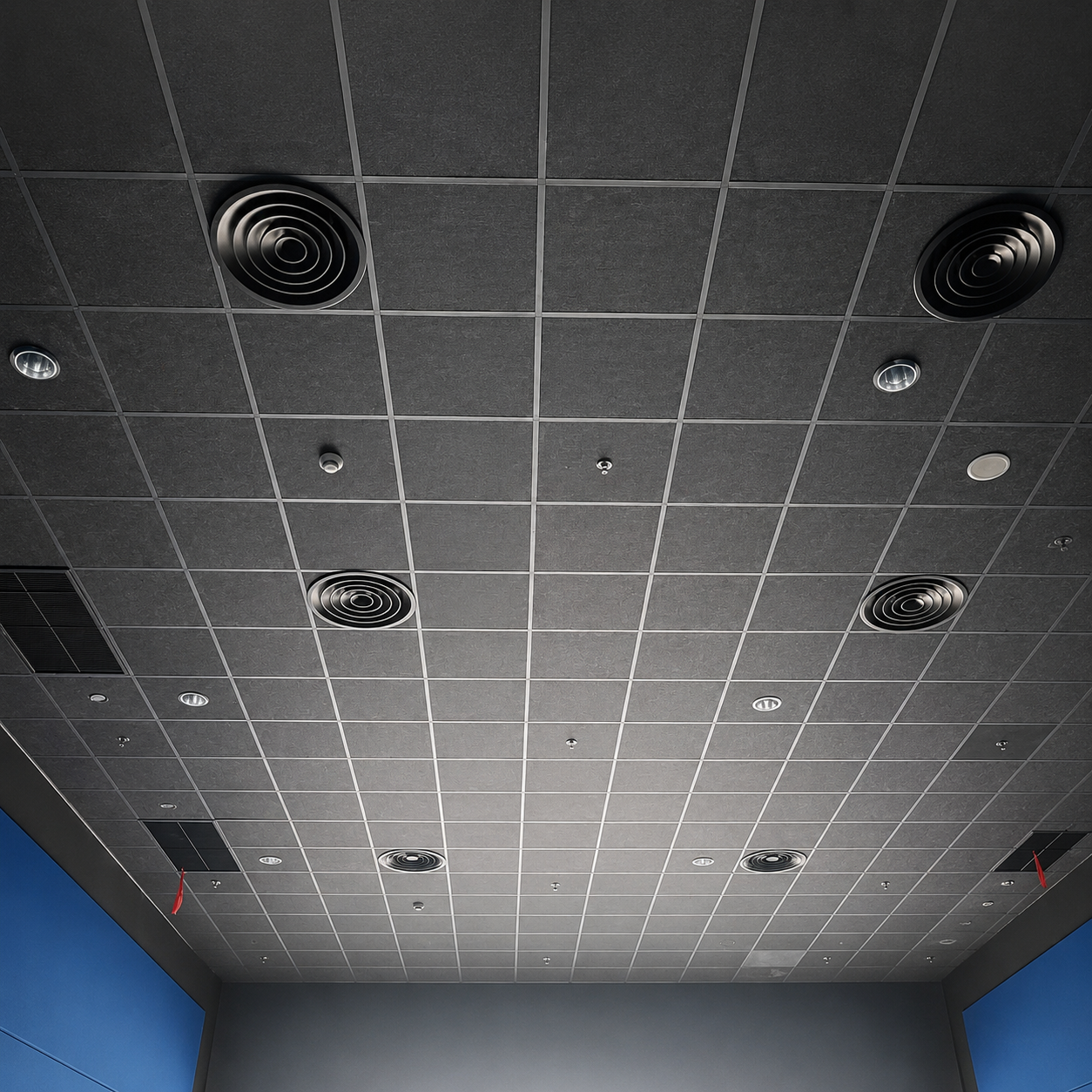 Black fiberglass acoustic ceiling panel for cinemas and commercial interiors