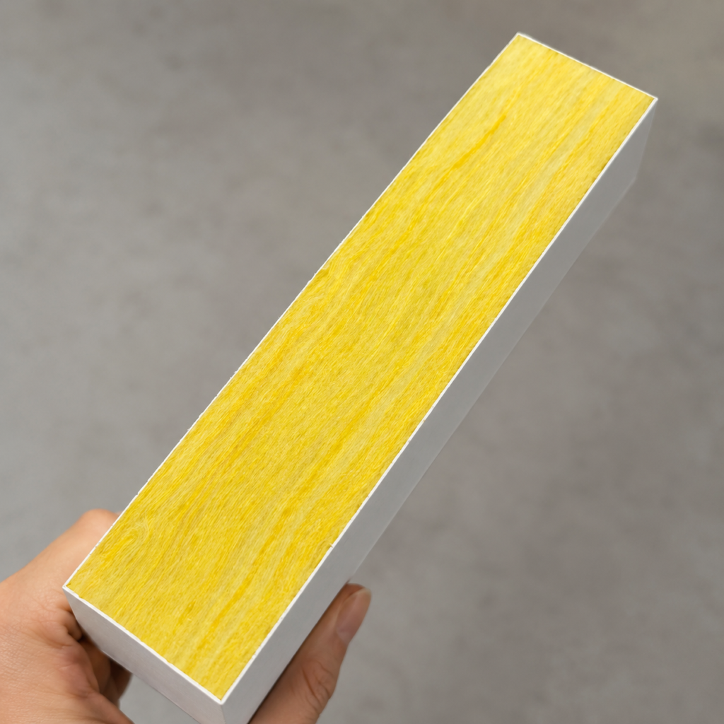 Fiberglass acoustic panel showing high-density yellow fiberglass core