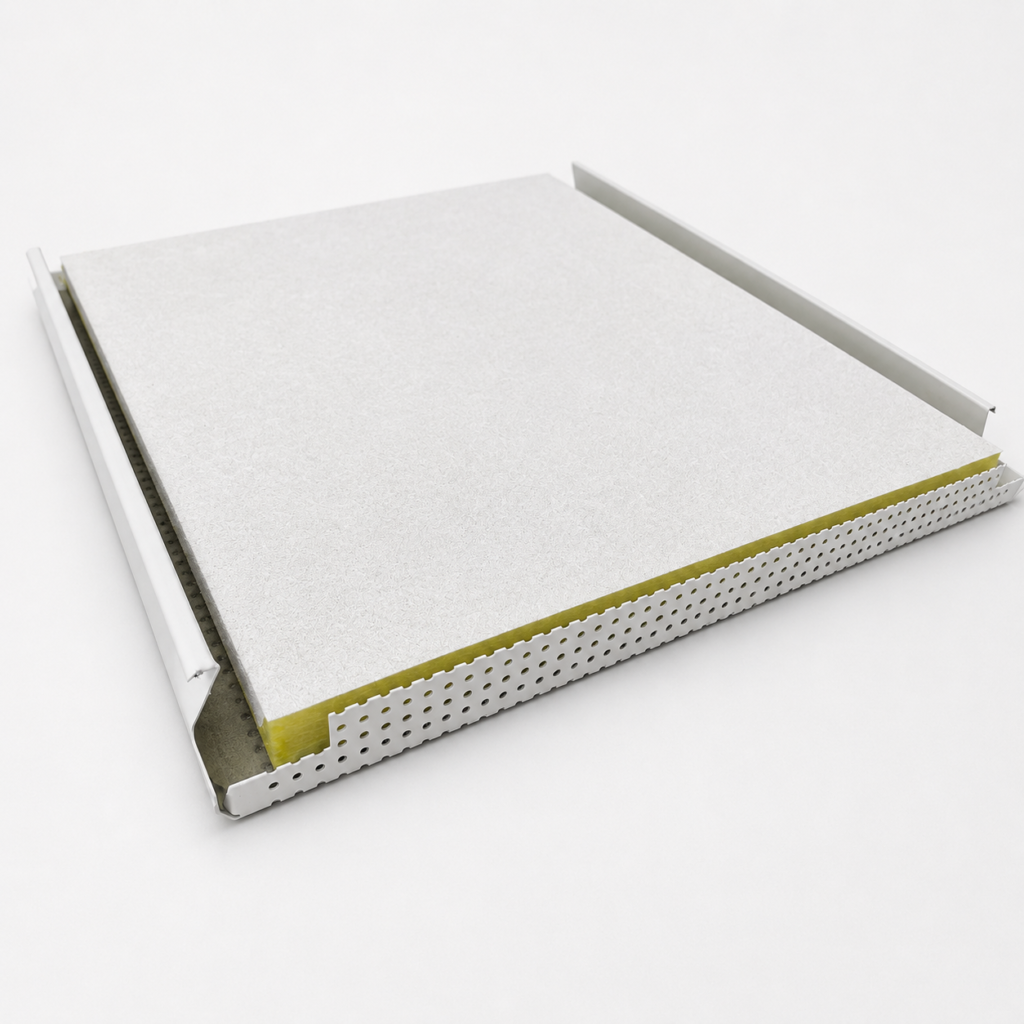 White aluminum strip composite acoustic panel with sound-absorbing core