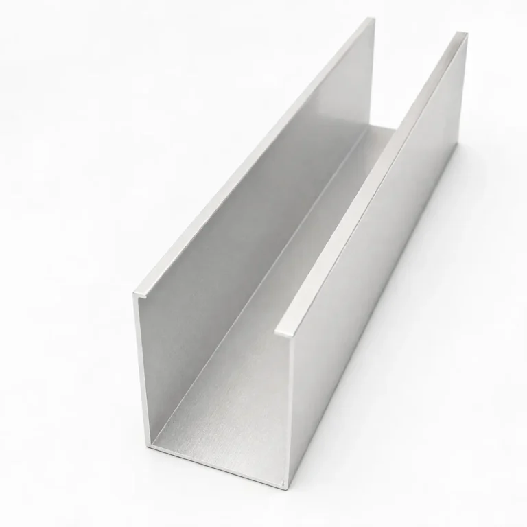 U-shaped aluminum baffle ceiling profile showing its open channel and folded upper edges