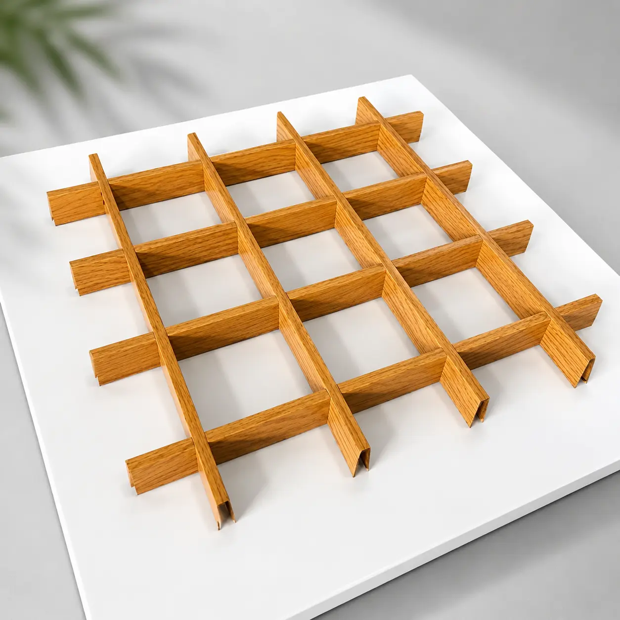 Wood-grain aluminum open cell ceiling grid panel with square openings