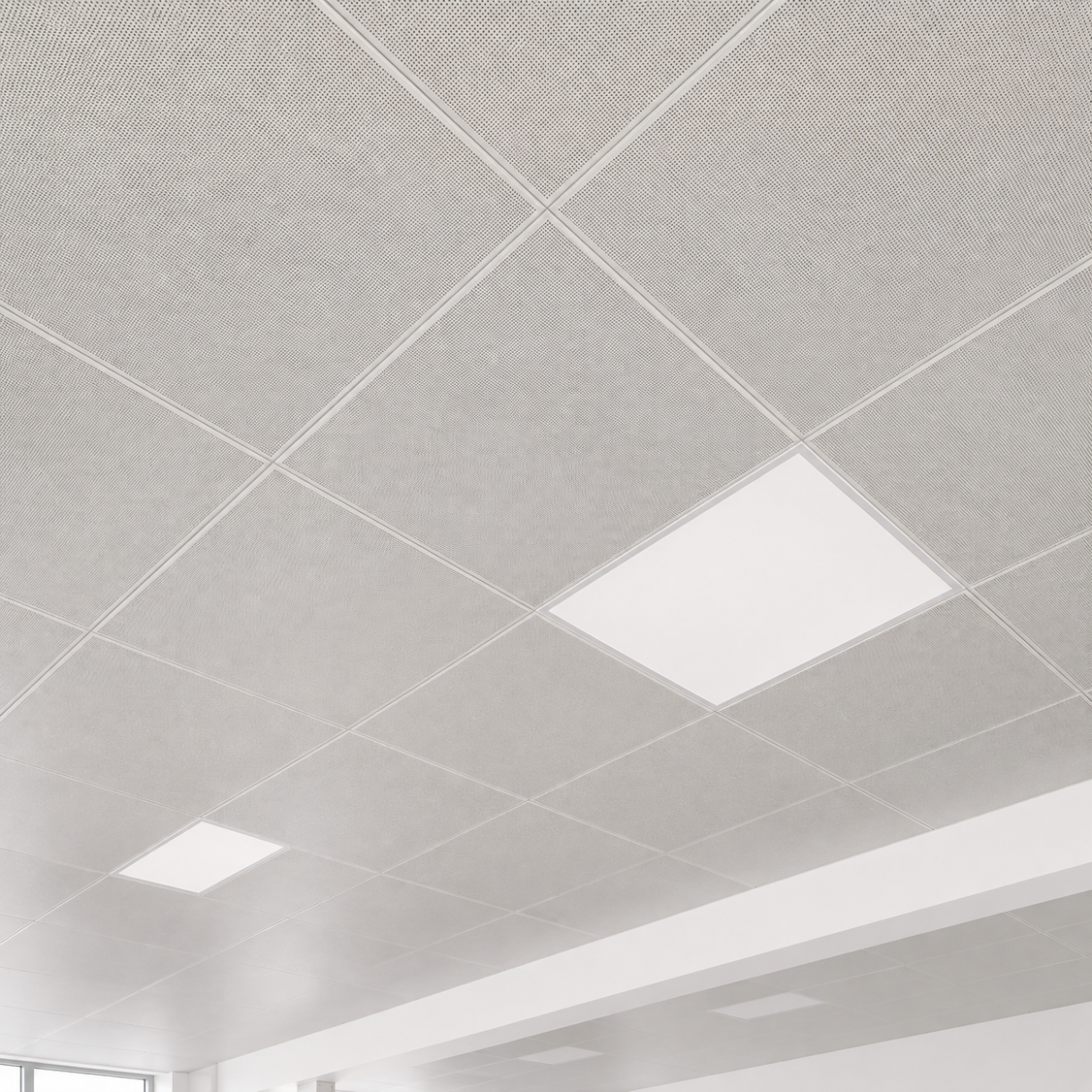 Aluminum ceiling tiles installed in a modern commercial office