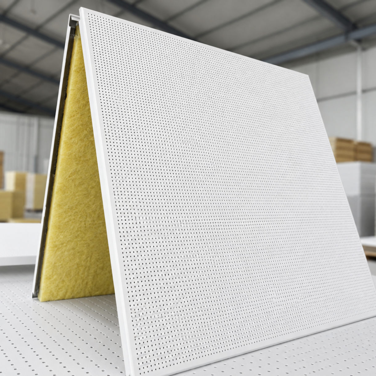 Aluminum composite sound-absorbing ceiling panel with acoustic core structure